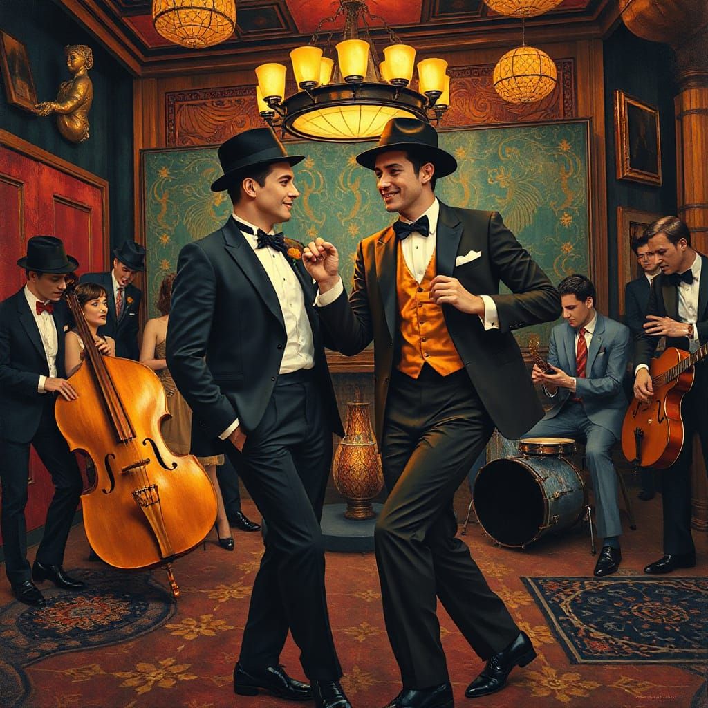 Men Dancing Charleston at 1920s Party