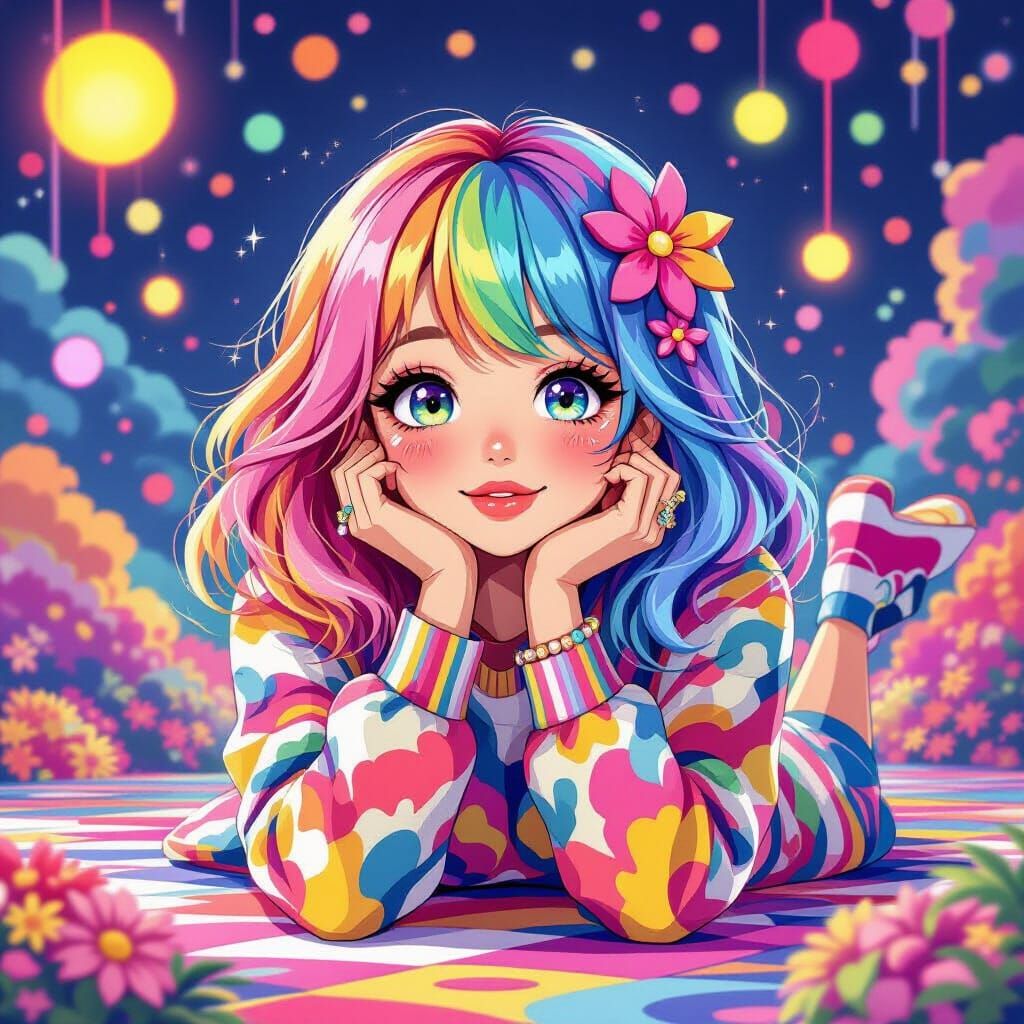 Rainbow Girl in Dreamlike Pop Art