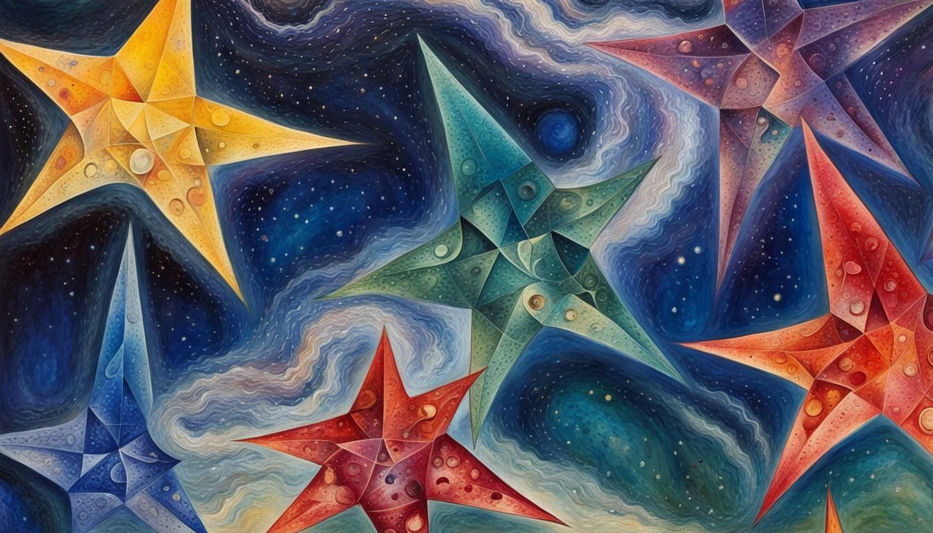 Abstract Stars Connected to Tornadoes in an Abstract Style