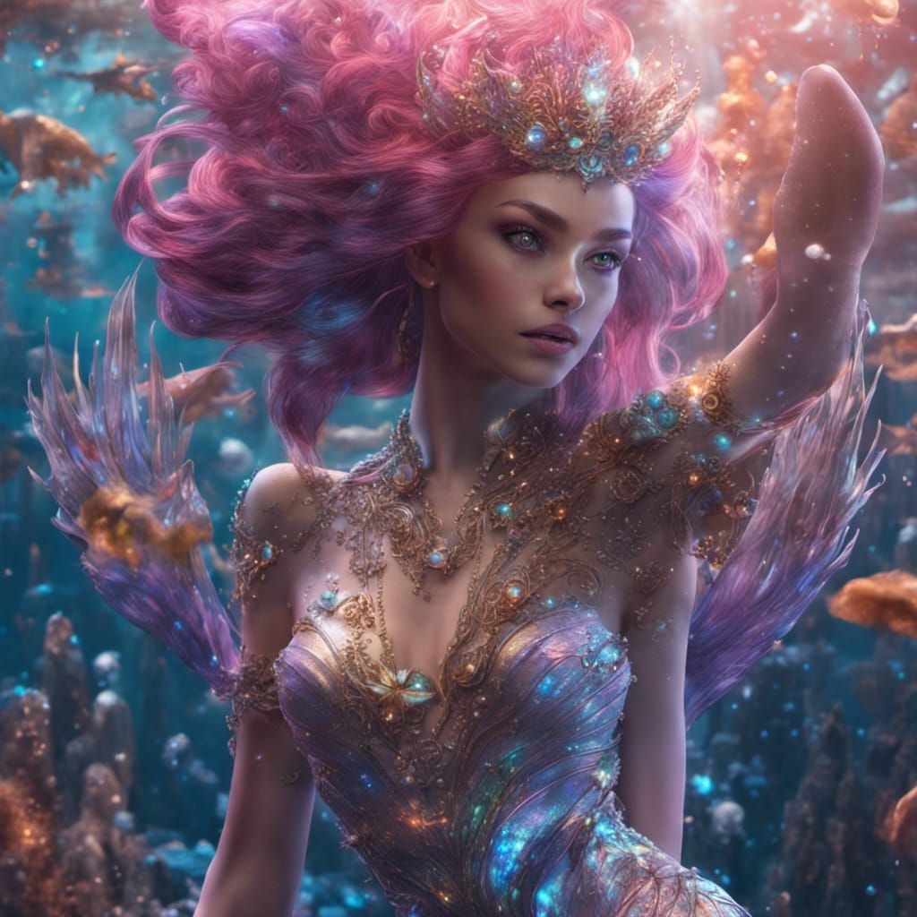 Holographic Pearl Mermaid in Detailed Matte Painting