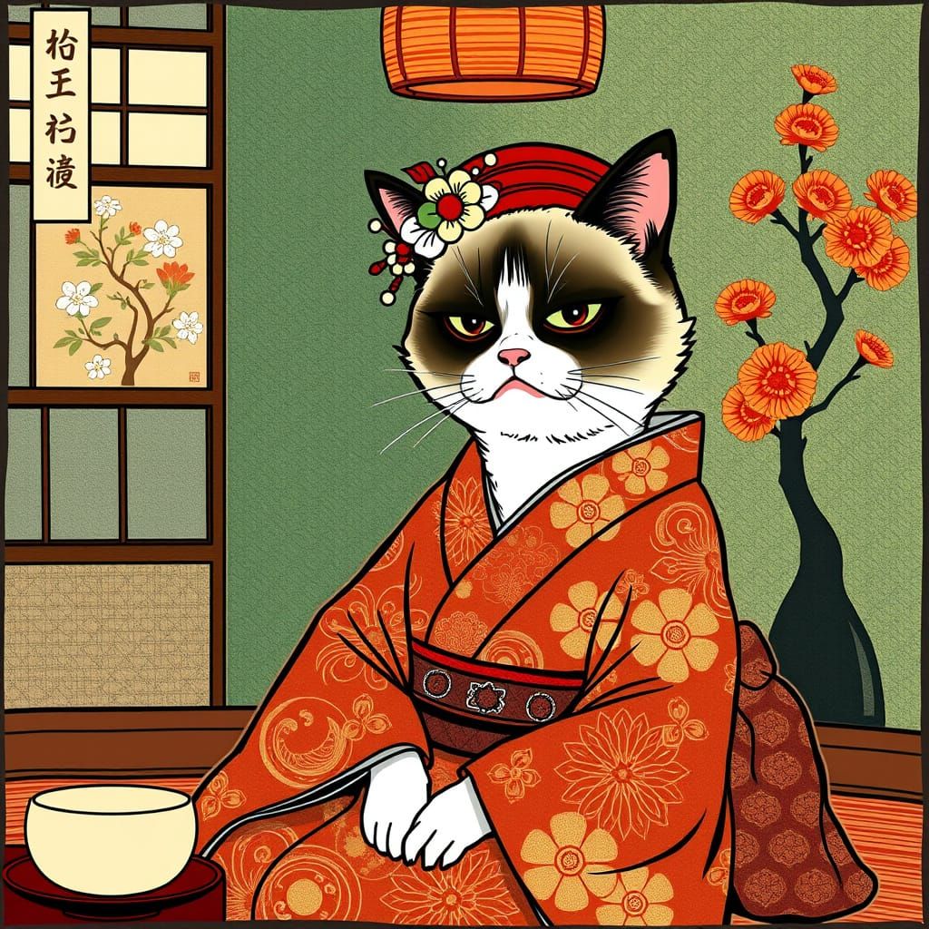 Grumpy Geisha in Ukiyo-e Style