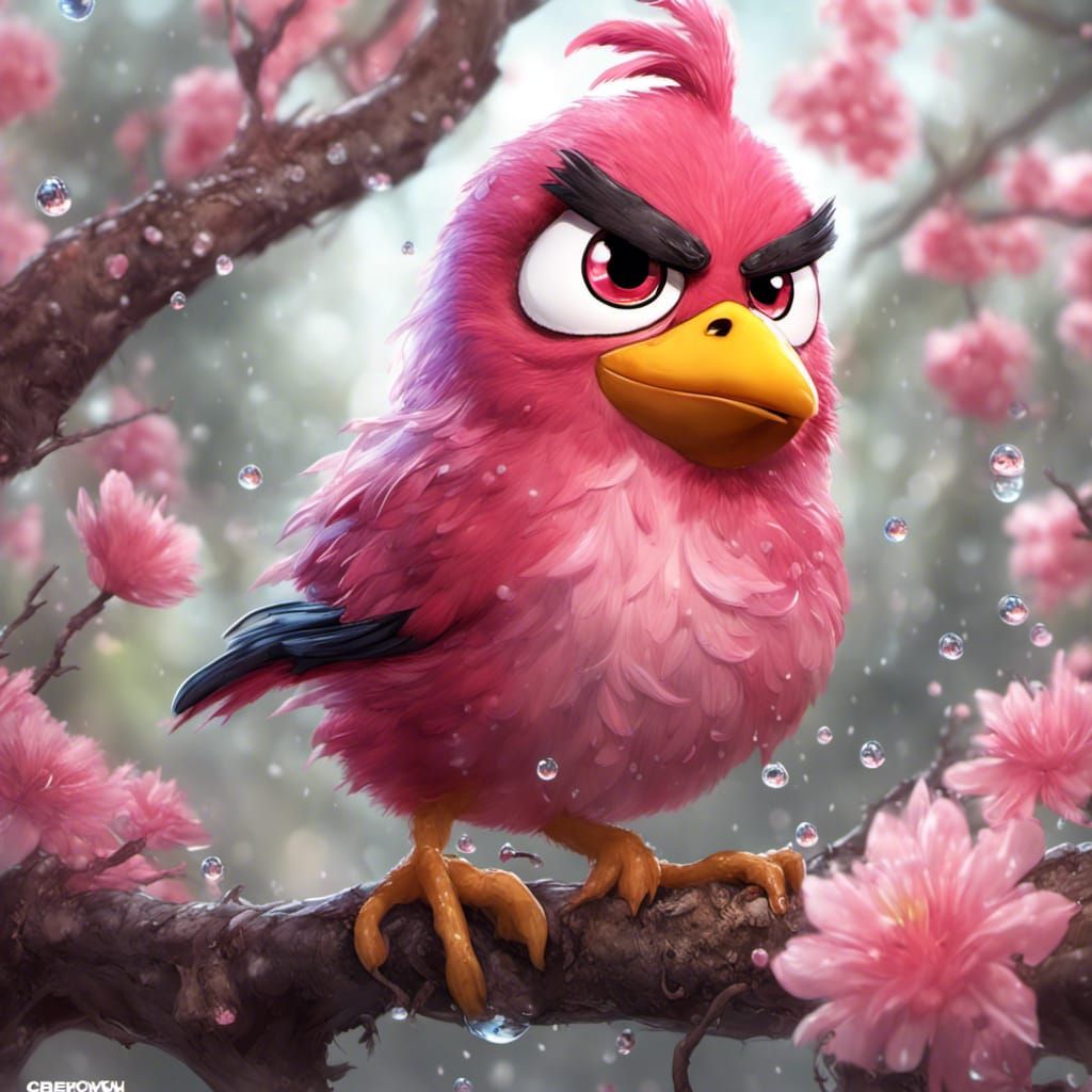 Chubby Angry Bird on Sakura Tree: Pixar Render