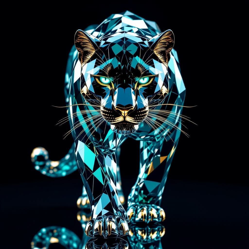 Crystal Panther of Emerald and Turquoise Gemstones