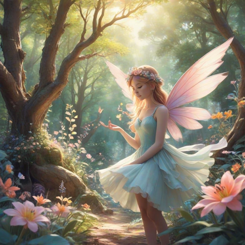Enchanting Fairy and Pokemon in Watercolor Forest