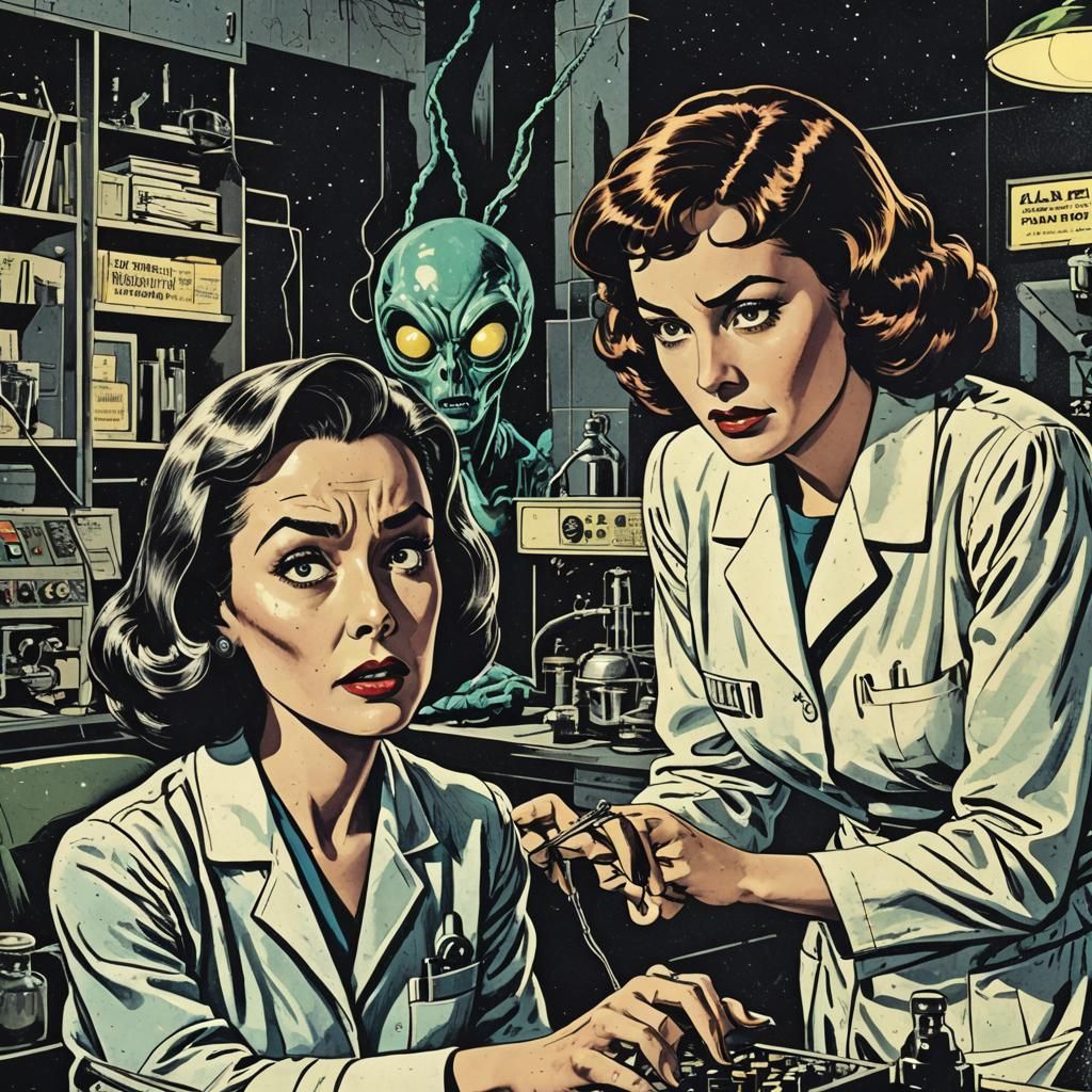 Retro Comic Art: Alien Doctor's Experiment