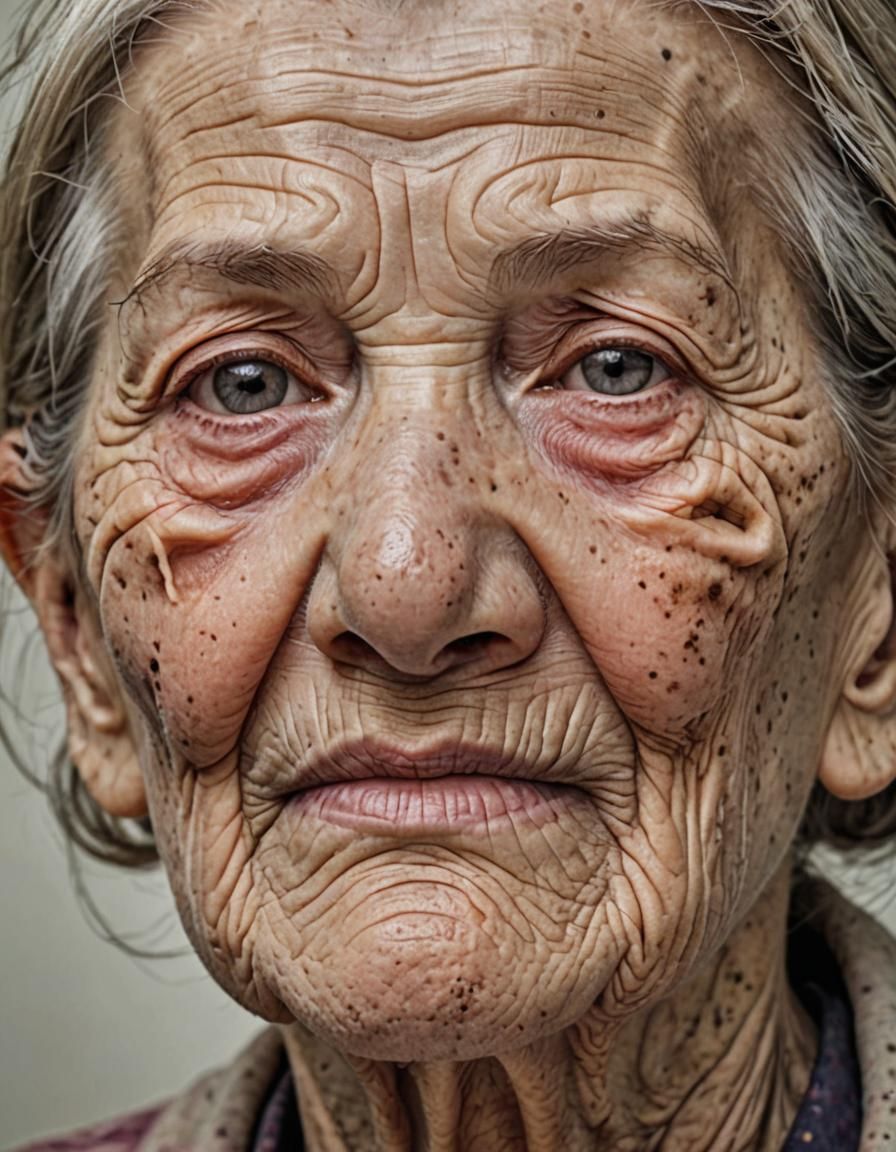 Portrait of a Very Old Woman with Wrinkled Face