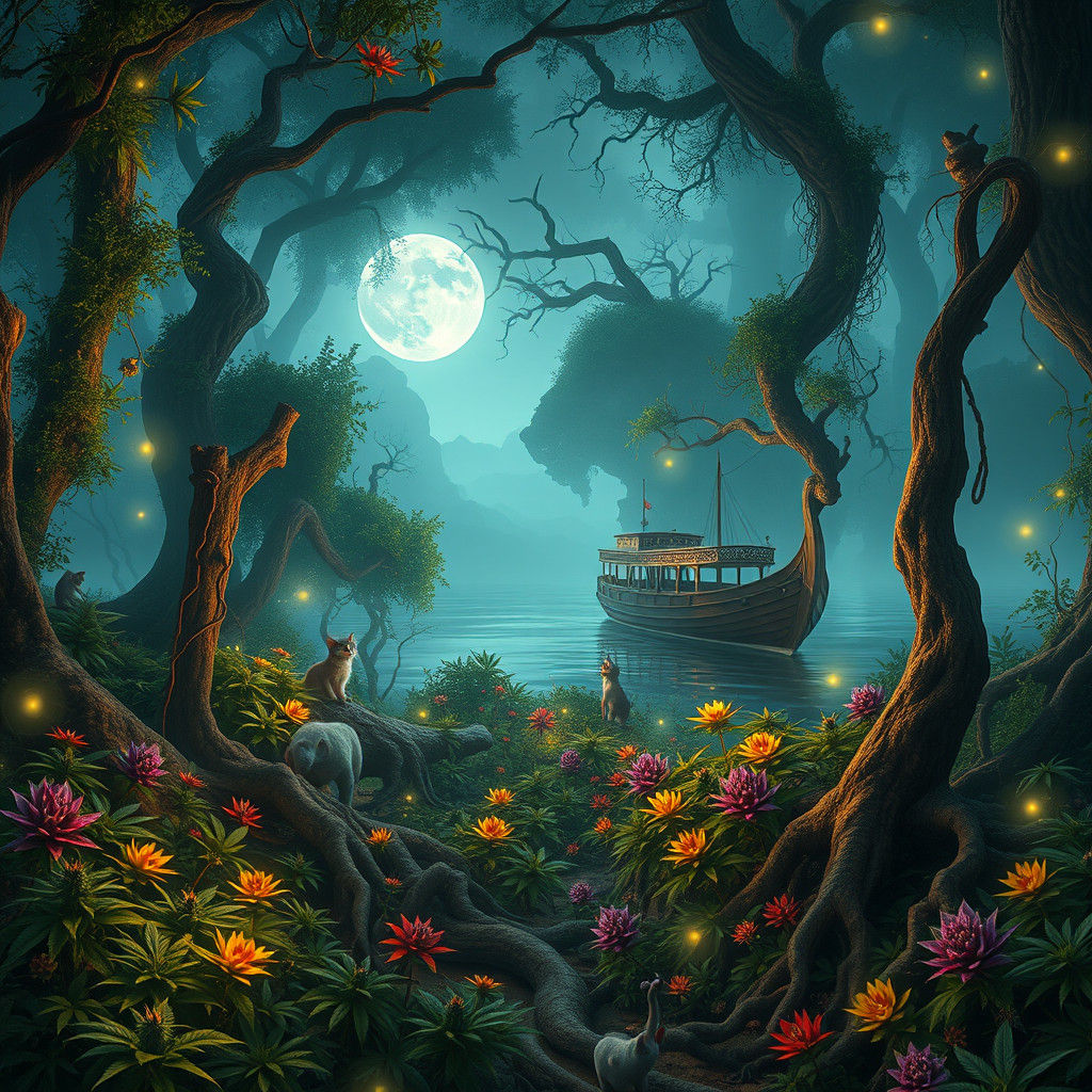 Mystical Forest Scene in Ethereal Matte Painting