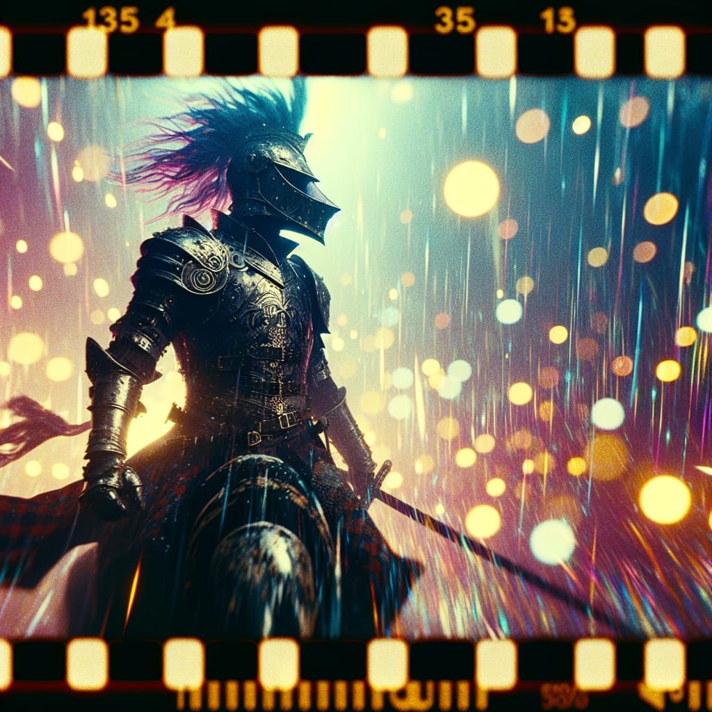 Epic Fantasy Warrior Stands Defiant in Swirling Mists and Ne...