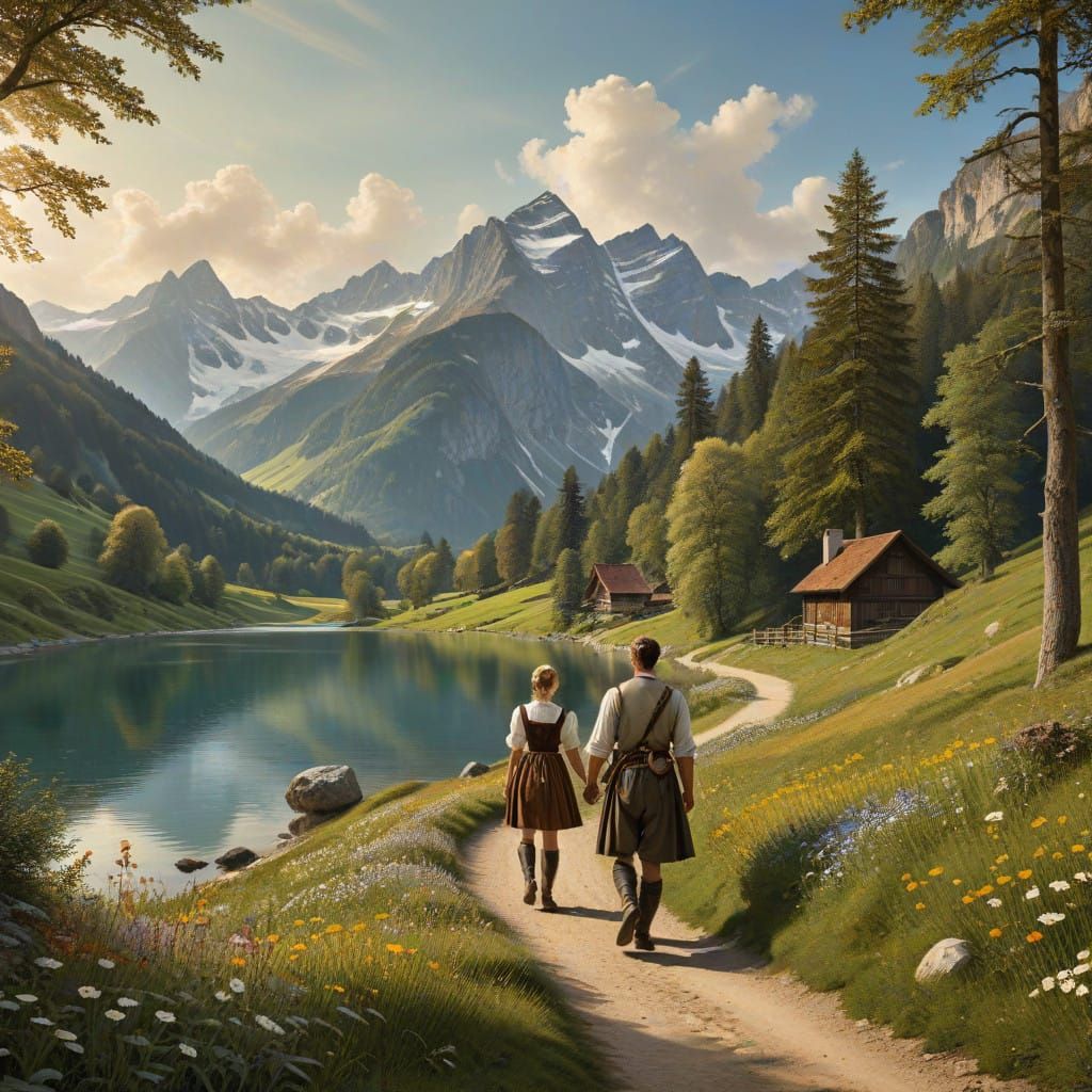 Traditional Austrian Family in Majestic Alpine Landscape