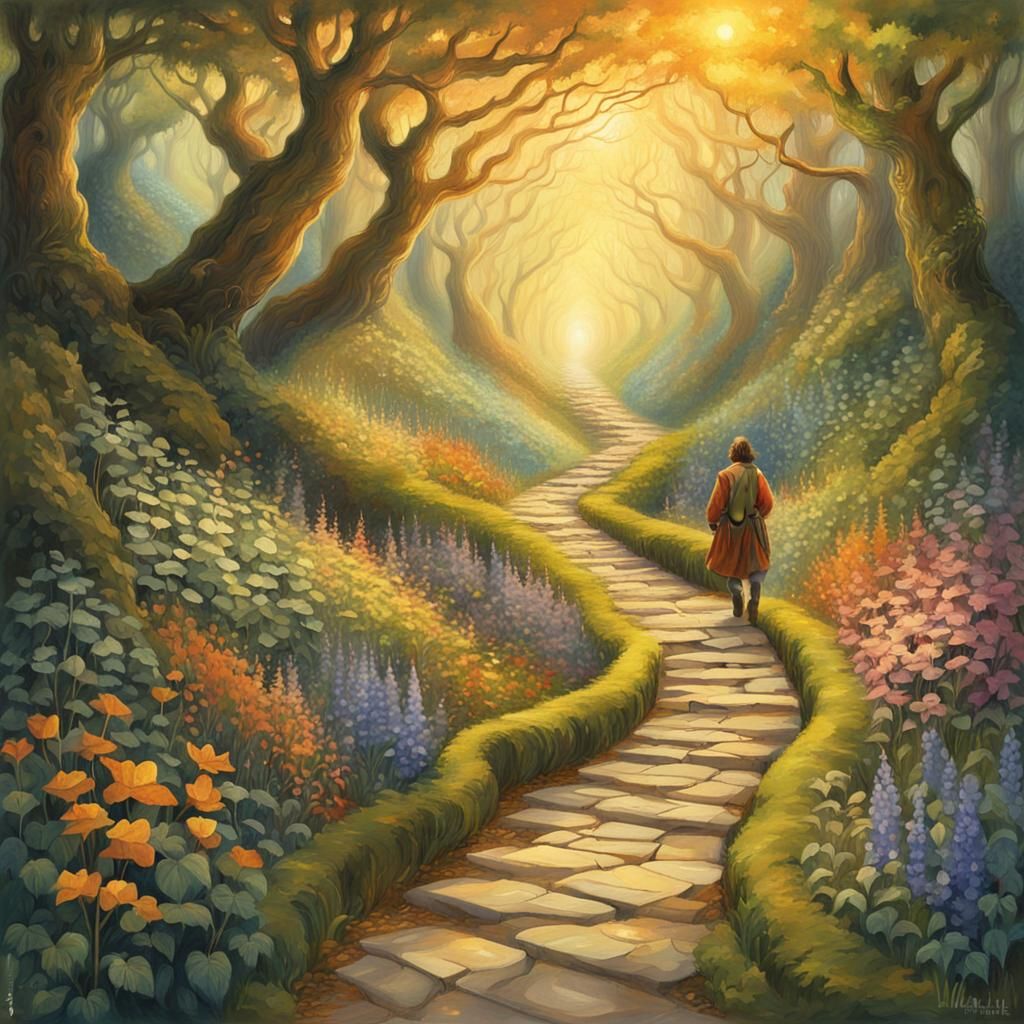 Hobbit's Journey Through Enchanted Forest: Fantasy Illustrat...