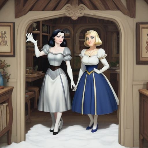 Fairies Clean the Dwarves' Cottage in Whimsical Style