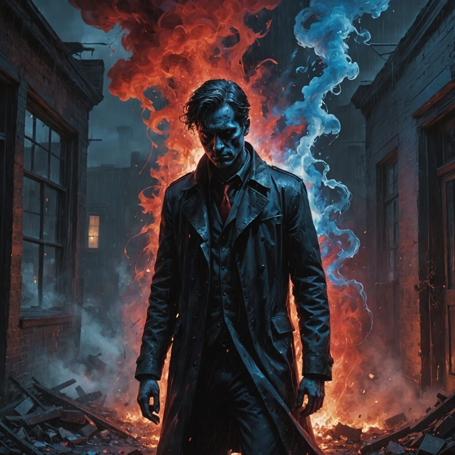 Surreal Heartbreak Figure Dissolving into Smoke