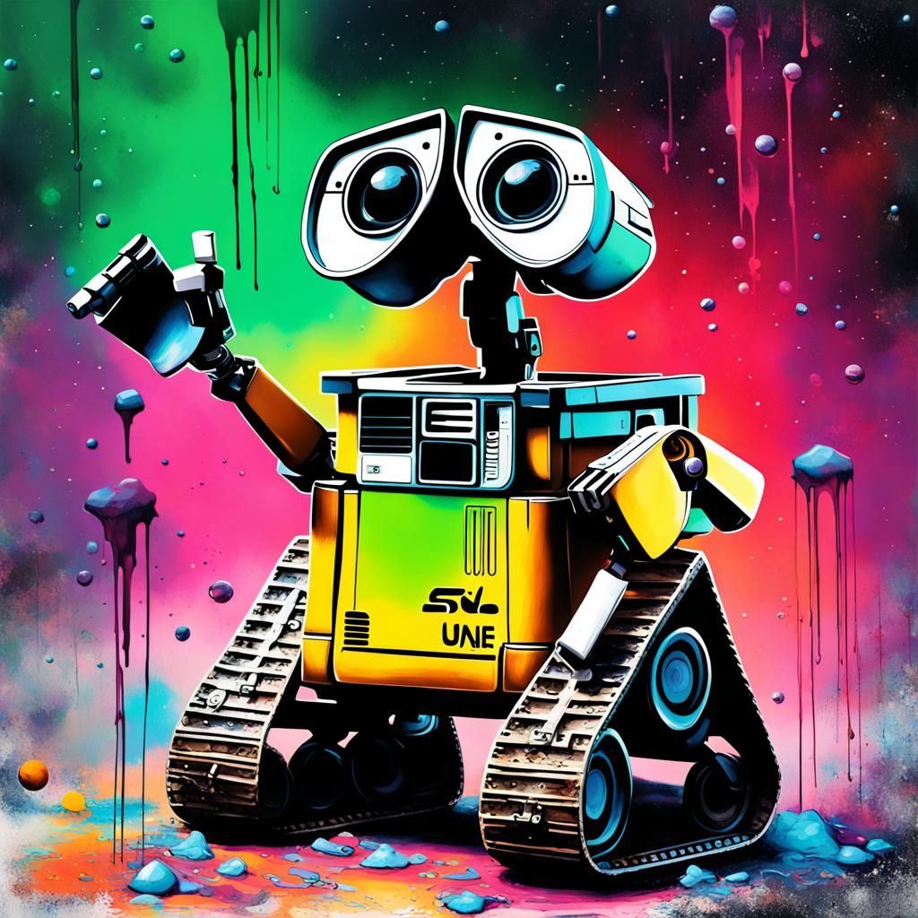 Wall-E in Space as Graffiti Street Art