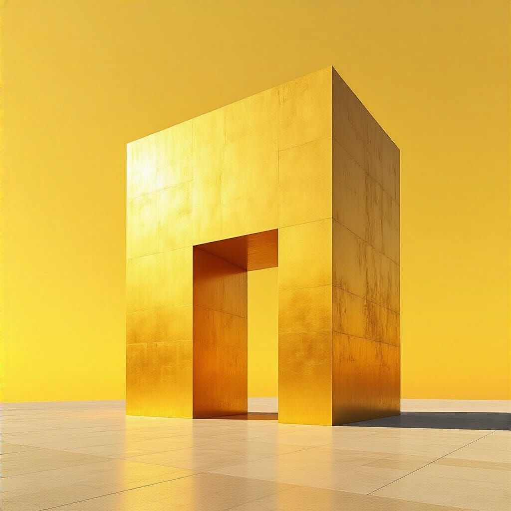 Monolithic Golden Concrete Structure in Minimalist Style