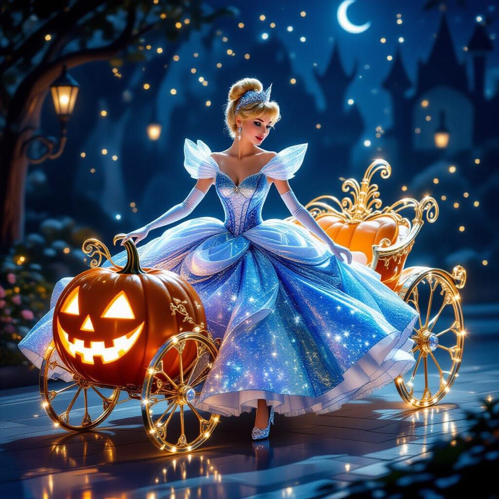Cinderella's Glass Gown in Magical Pumpkin Carriage
