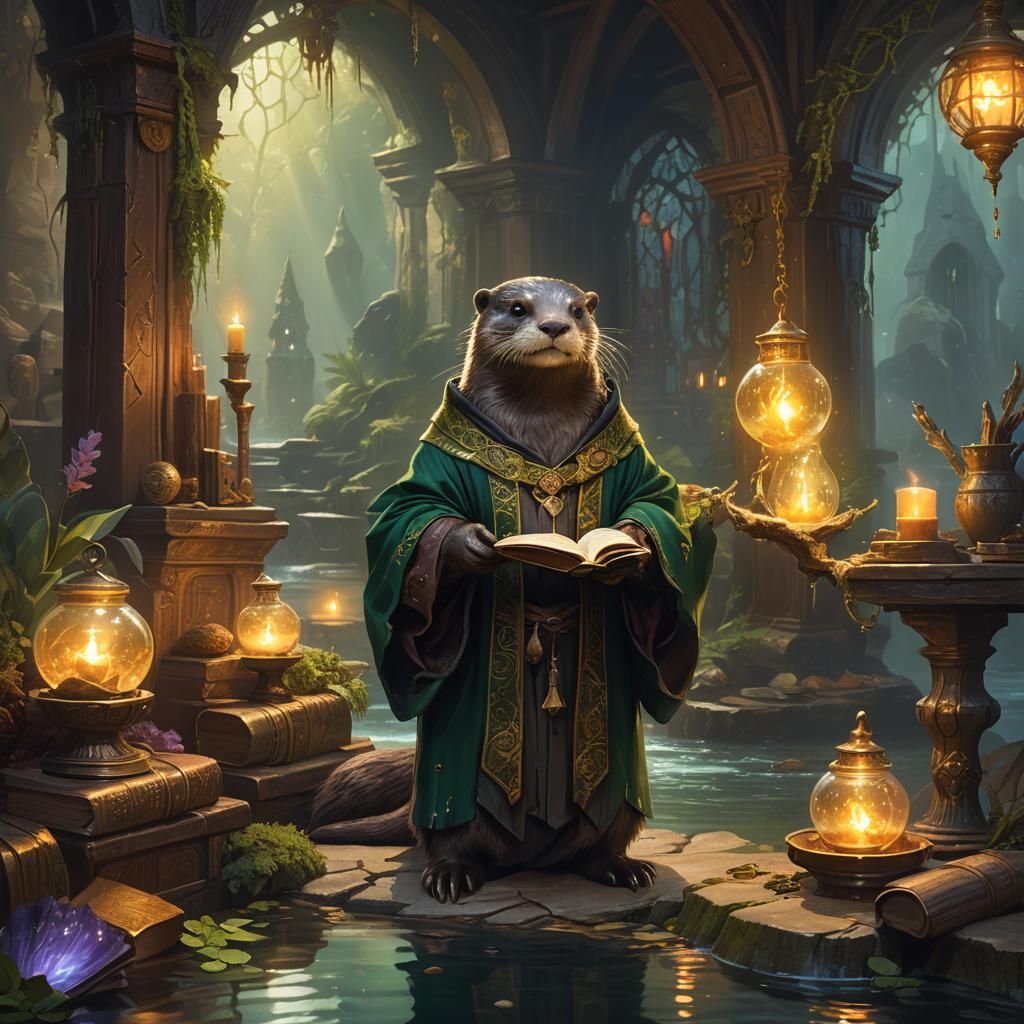 Mystical Otter Witch in Detailed Matte Painting