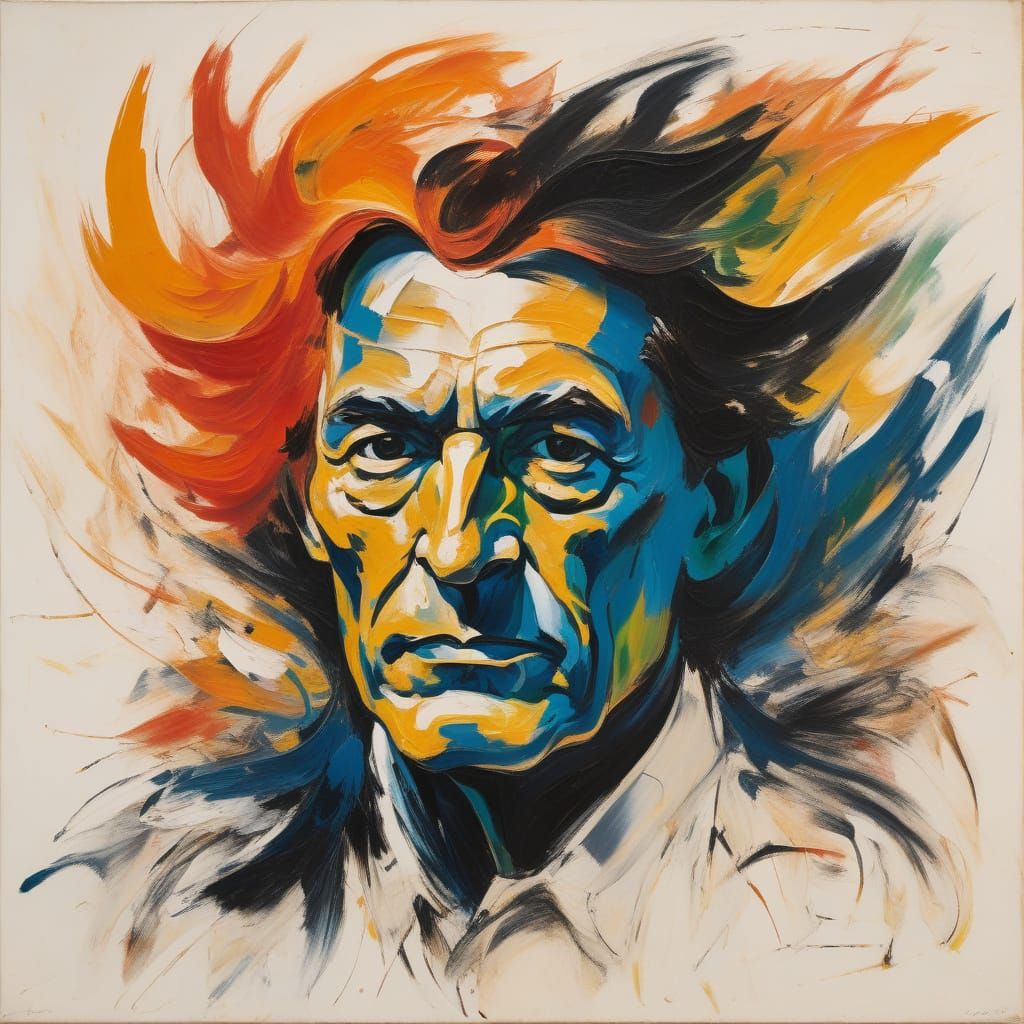 Abstract Phoenix Portrait in Dynamic Expressionist Style