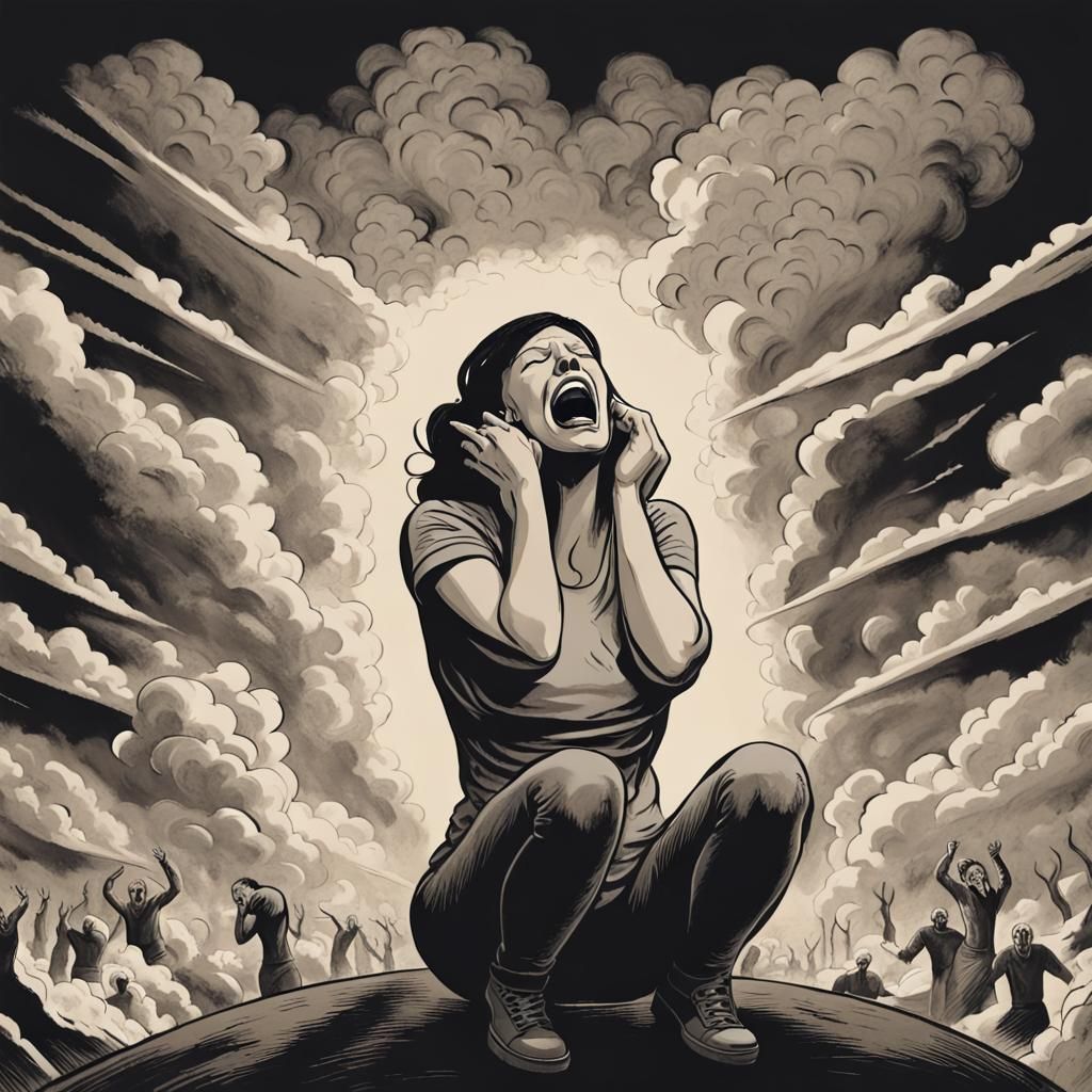 Anguished Woman Amid World Implosion Illustration