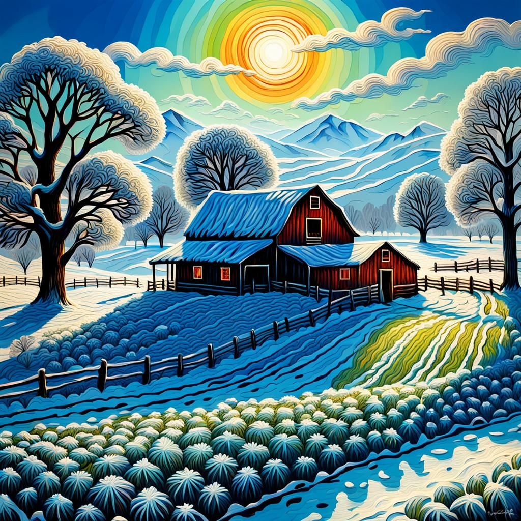 Dynamic Farm Life Impasto Painting