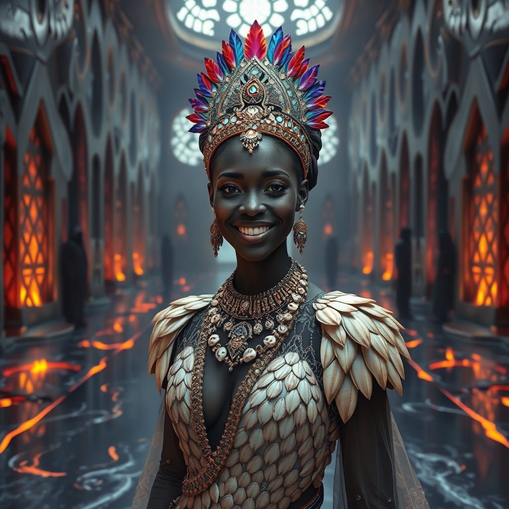 Futuristic Woman in Obsidian Palace, Photorealistic Art
