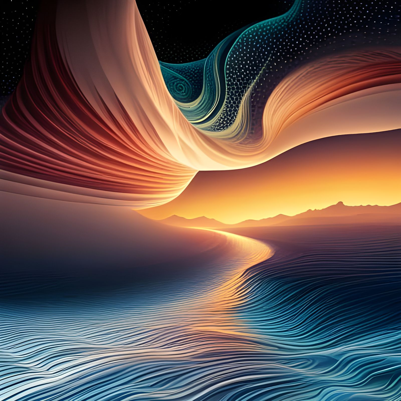 Ocean Waves Melt into Space: Abstract Fractal Art
