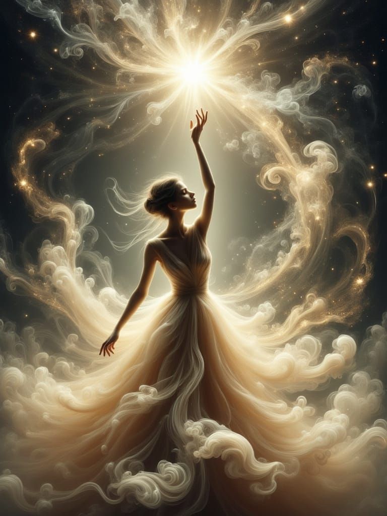 Woman Plucking a Star in Ethereal Light