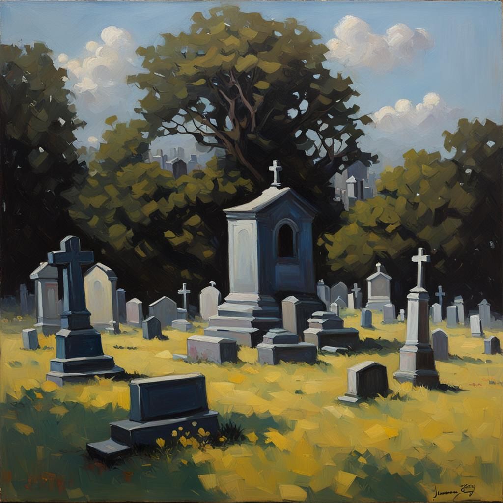 Graveyard in Oil Painting Style of James Gurney