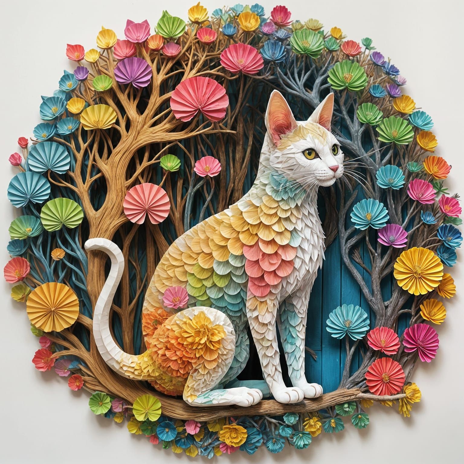 Stylized Papercraft Feline in 3D Digital Art