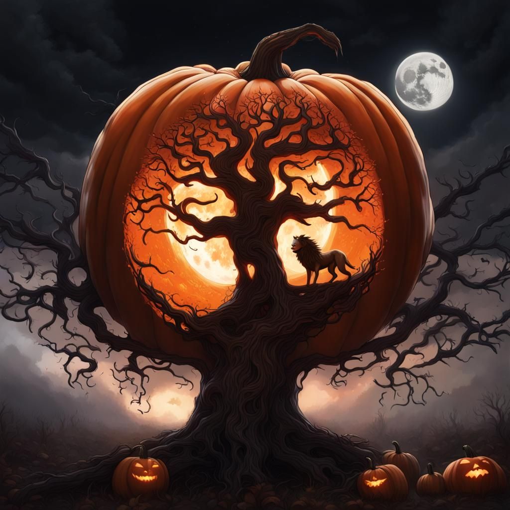 Intricate Eldritch Pumpkin with Anime Eyes and Bat Wings