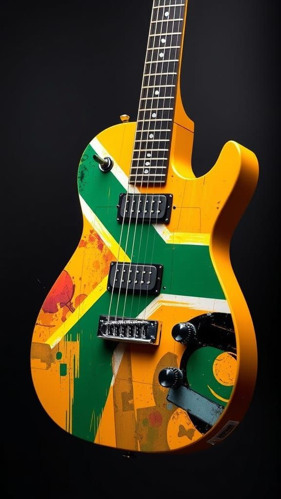Electric Guitar in Vibrant South African Flag Design