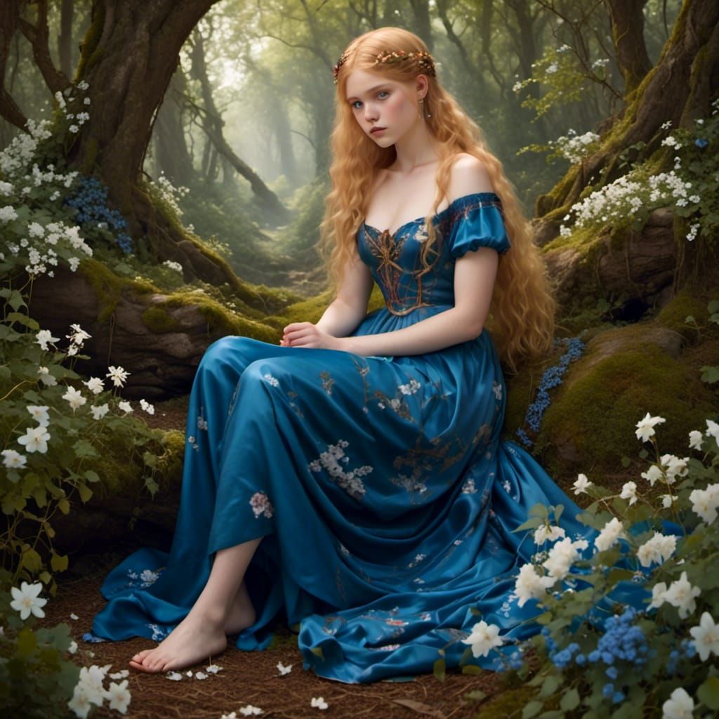 Ethereal Teen in Forest: Pre-Raphaelite Style Portrait
