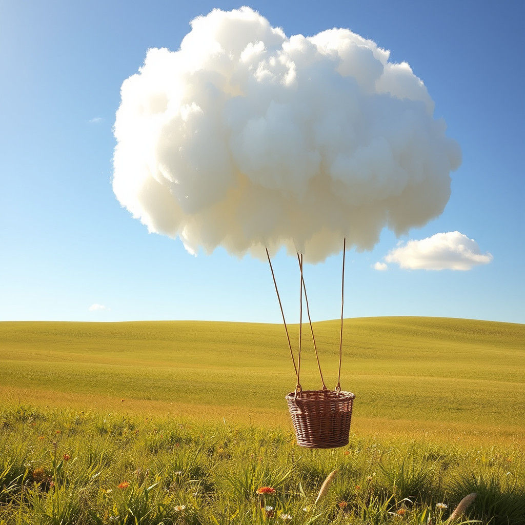 Whimsical Hot Air Balloon Cloud over Summer Field