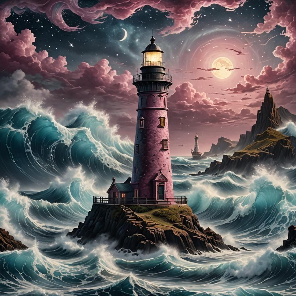 lighthouse surrounded by waves of the lost sailors in the st...