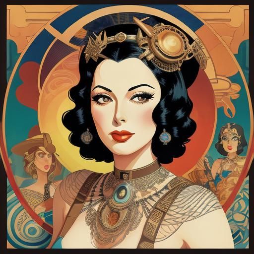 Hedy Lamarr Steampunk Portrait in Cubist Concert