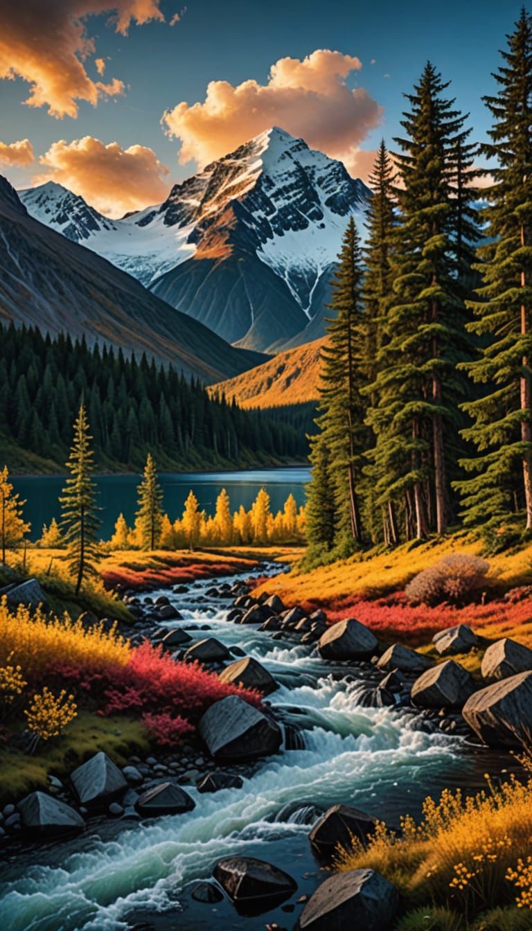 Majestic Snow-Capped Mountain in Alaska at Golden Hour