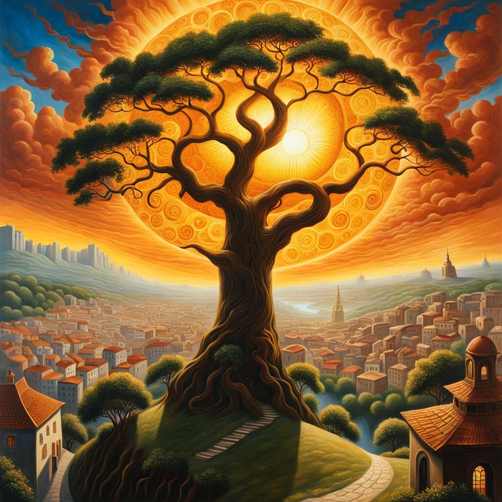 Sun Setting Over A City