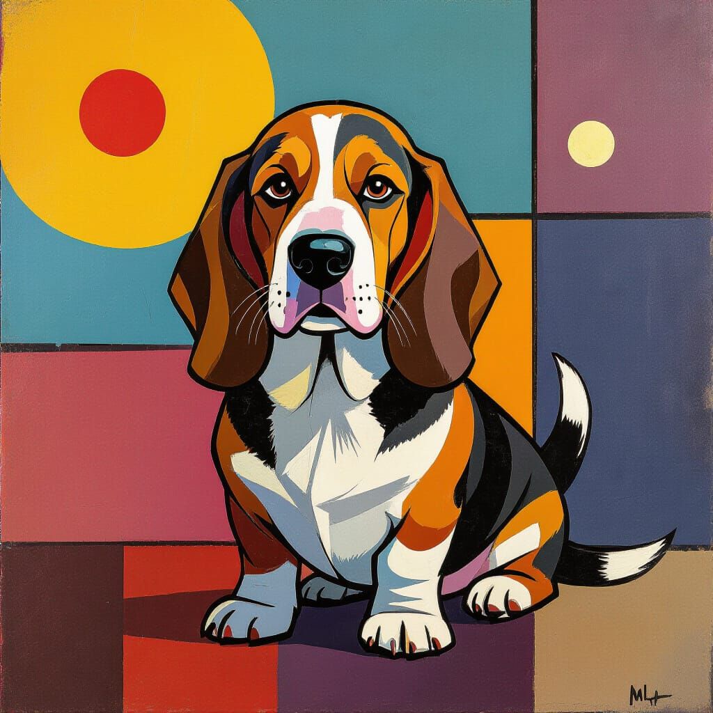 Kandinsky-Style Basset Hound in Glitchcore Vortex Photo