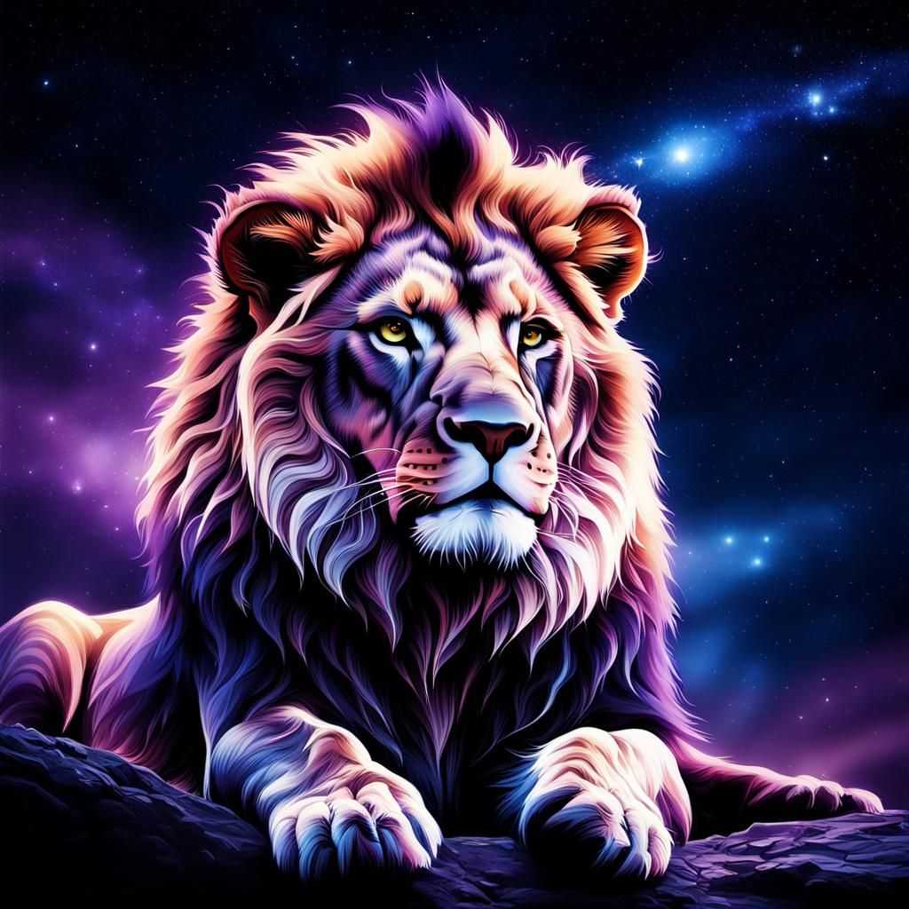 Stellarpunk Lion Silhouette in Night Sky