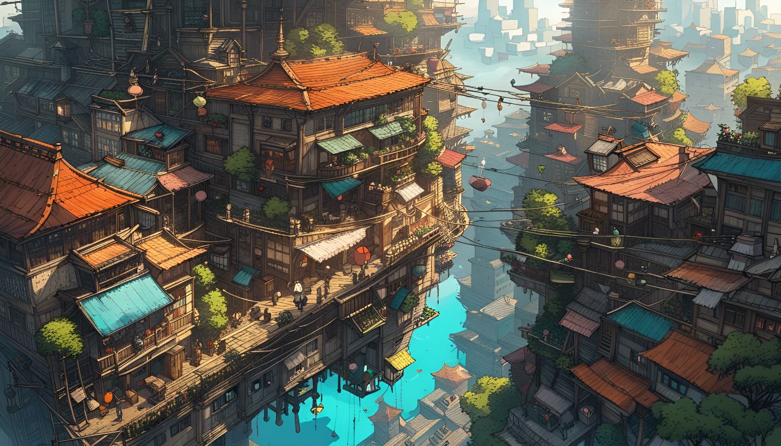 Sky City Inspired by Studio Ghibli, Digital Art