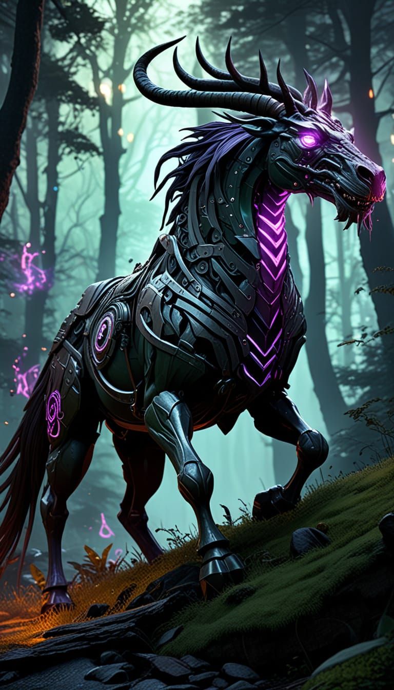 Arcane Armored Quadruped in Dark Fantasy Style