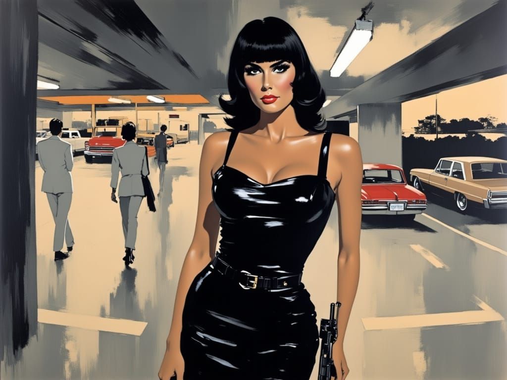 1960s Super Spy in Shiny Black Qipao Dress