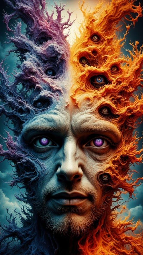 Fractal Man: Hyperrealistic Digital Glitch Dreamscape