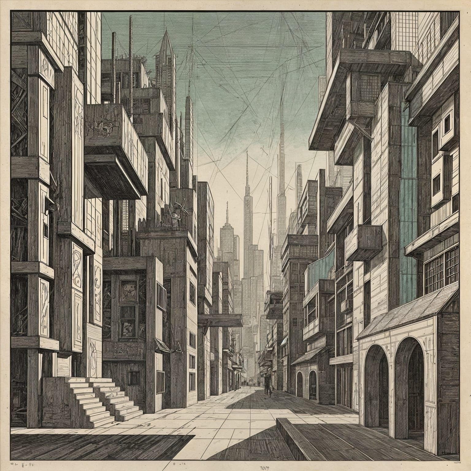 Dürer style Mathematical and cubist art technique melting in...