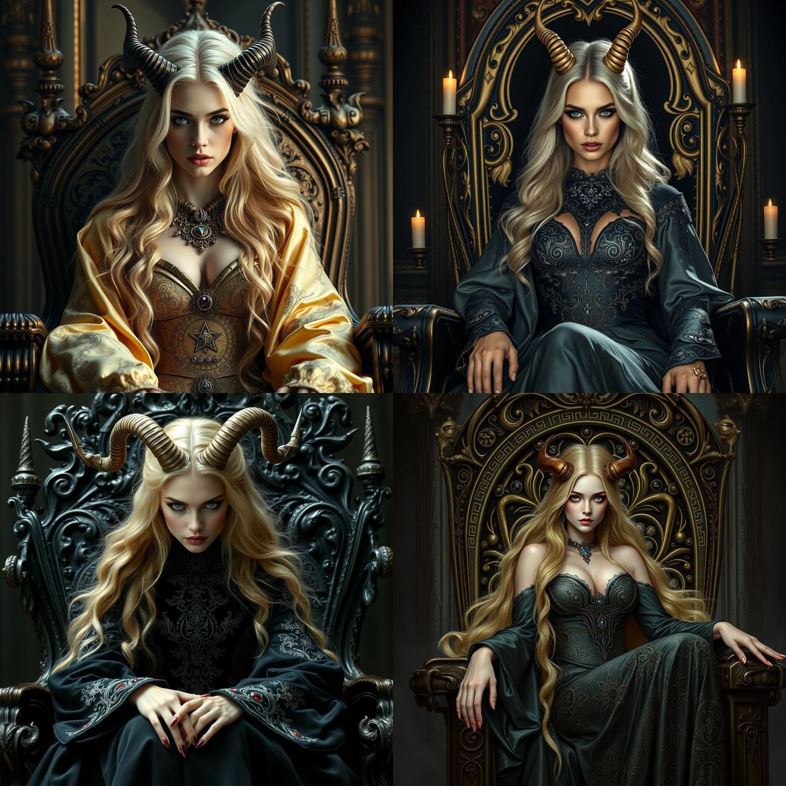 Regal Demonesses Reign Supreme in Elegant Throned Glory