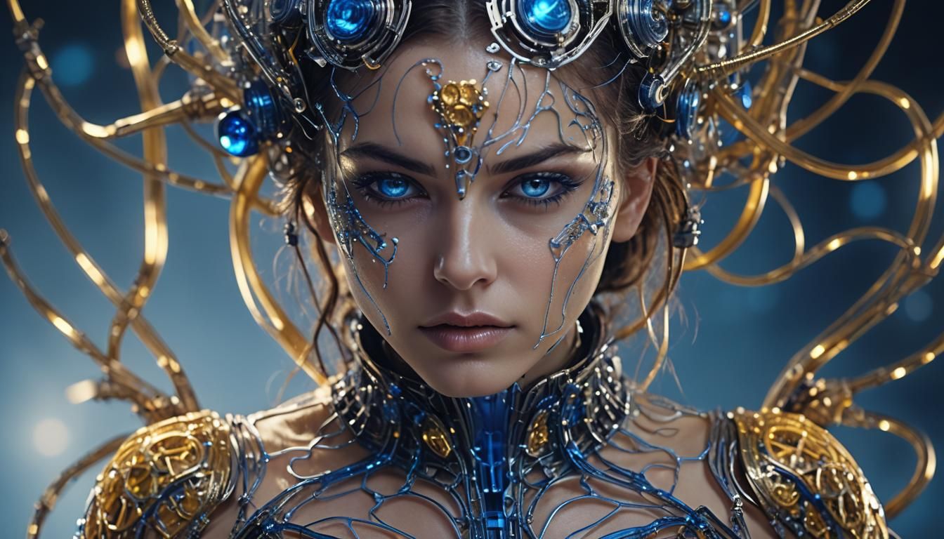 Retrofuturistic Woman in Biomechanical Body