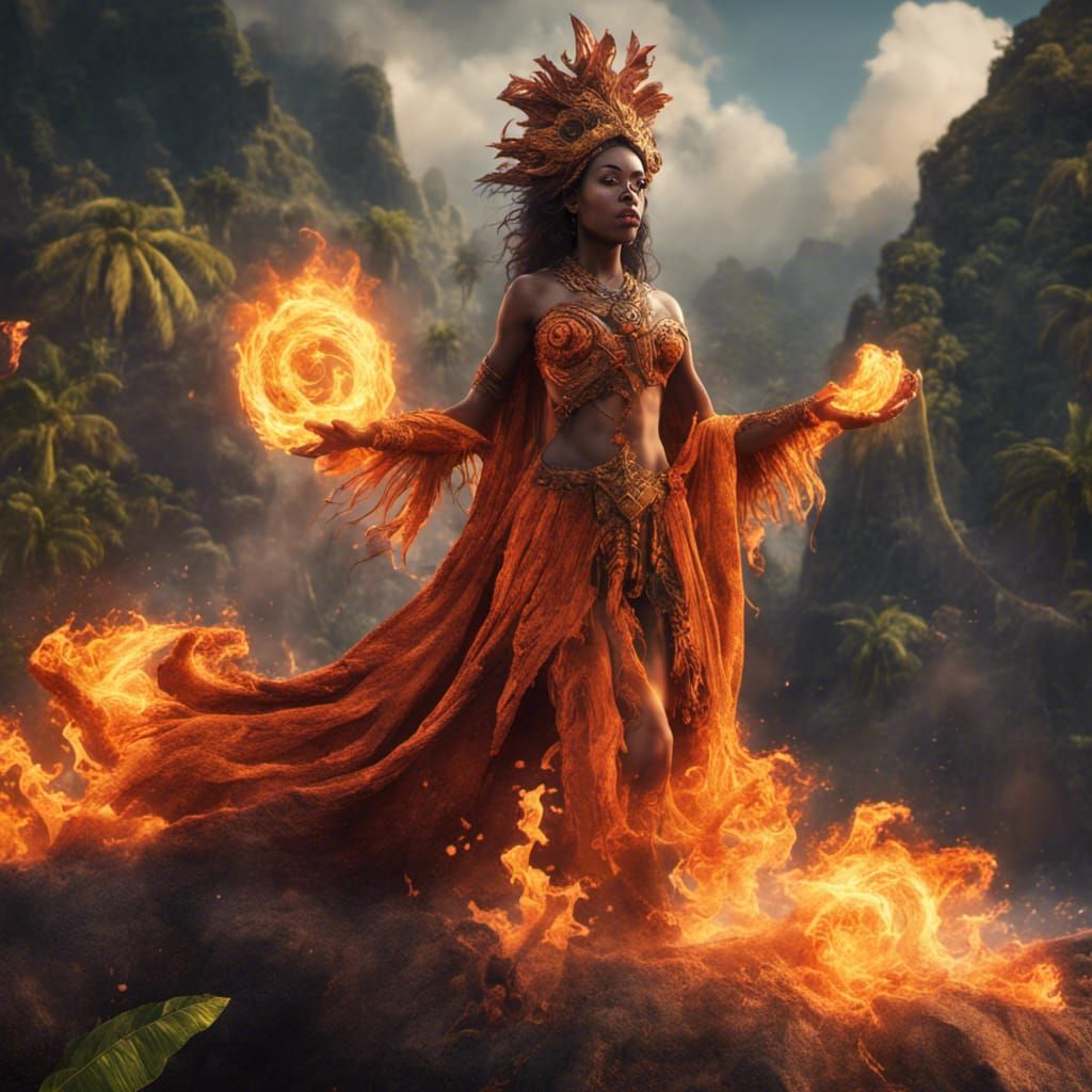 Pele: Hawaiian Goddess of Fire in Detailed Matte Painting