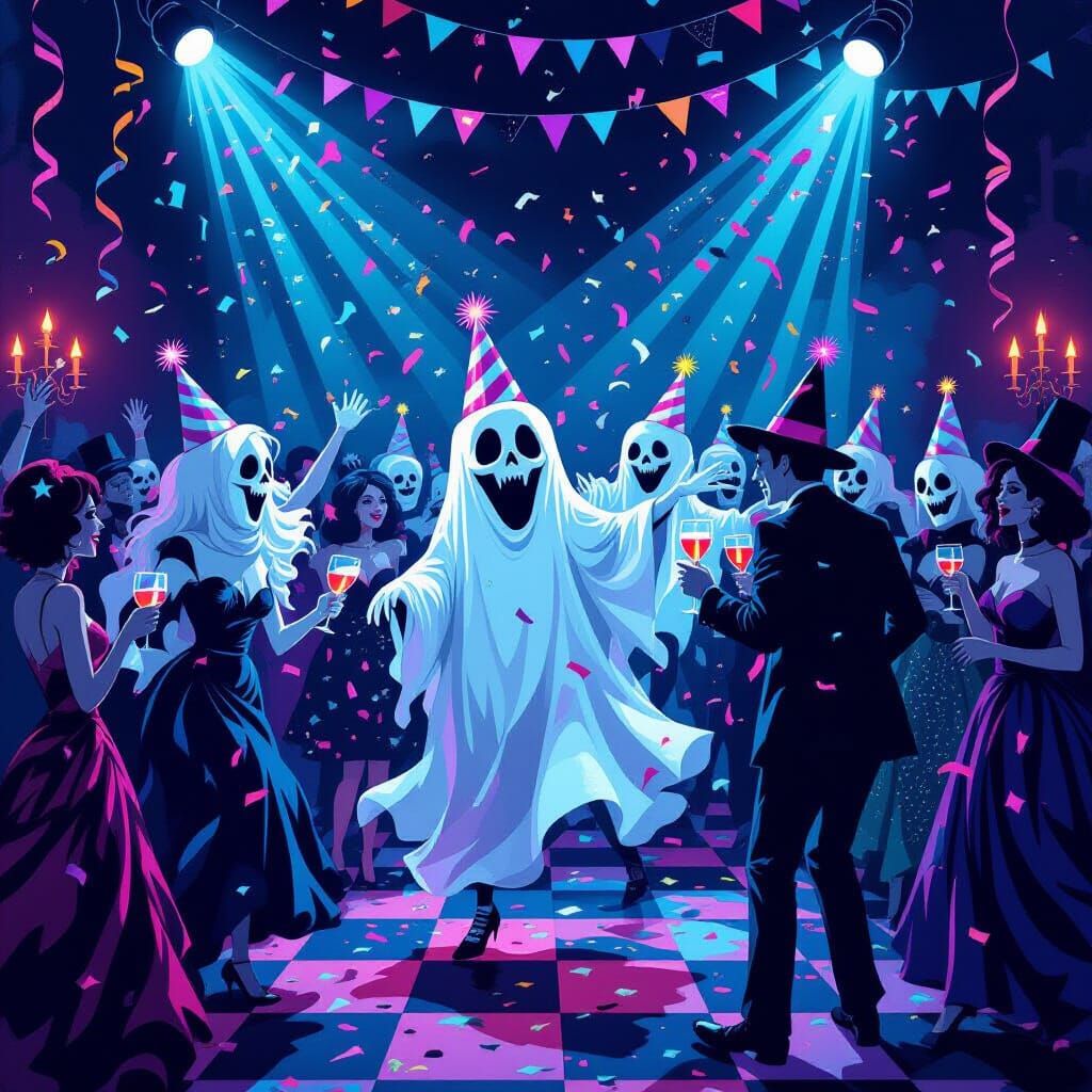 Undead Spirits Celebrate New Year's Eve with Neon Lights