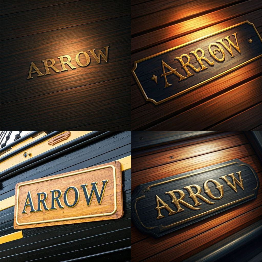 Ship Name Board with Gold and Black Wood Accents