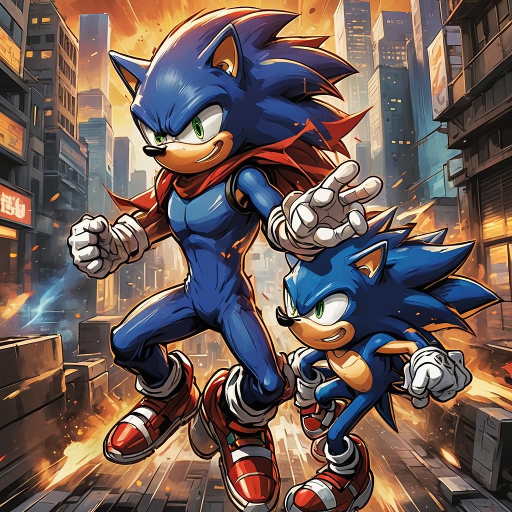 Anime Action: Sonic Punched in Cityscape
