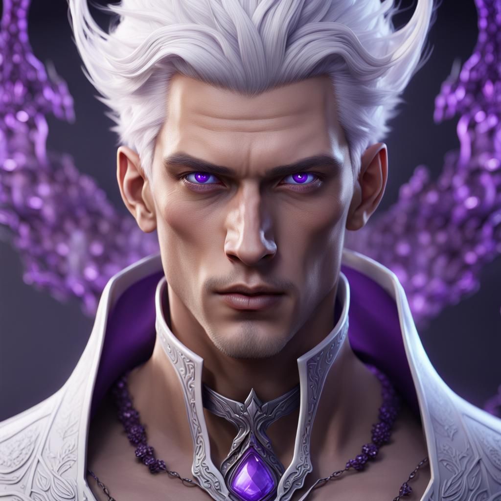 Platinum Haired Man with Purple Eyes